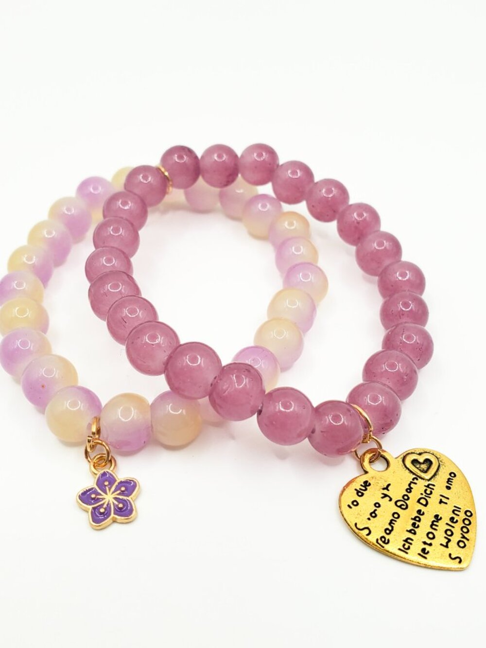 Pink Bracelet Stack, Purple Flower Charm Bracelet, Coquette Beaded Bracelets - Picture 10 of 12
